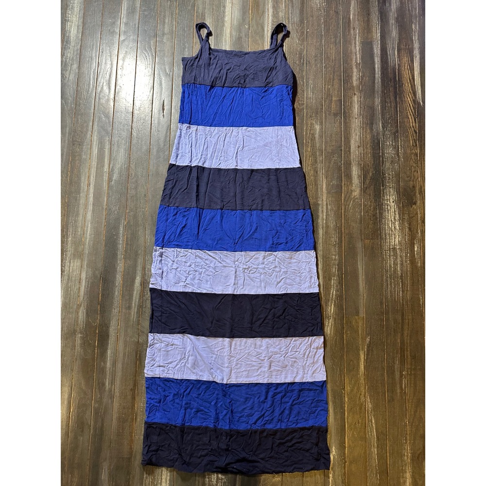 Tommy Bahama blue Striped Sleeveless Maxi Dress Navy Lavender Jersey Knit